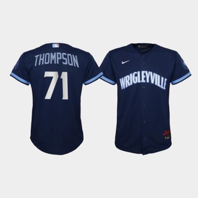 Youth Chicago Cubs Keegan Thompson #71 Navy 2021 City Connect Replica Jersey