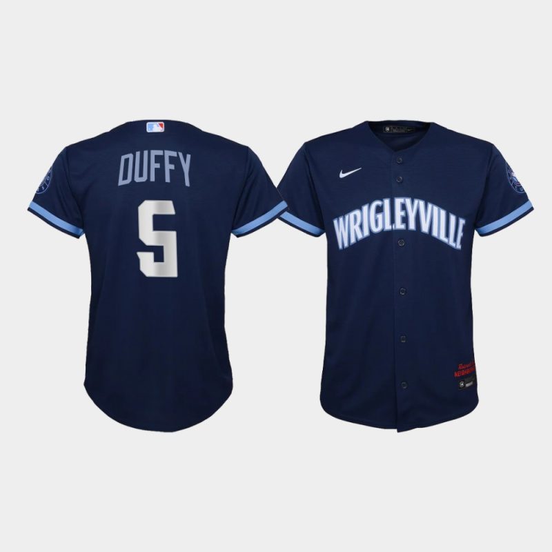 Youth Chicago Cubs Matt Duffy #5 Navy 2021 City Connect Replica Jersey