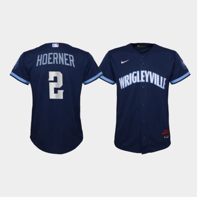 Youth Chicago Cubs Nico Hoerner #2 Navy 2021 City Connect Replica Jersey
