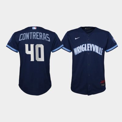 Youth Chicago Cubs Willson Contreras #40 Navy 2021 City Connect Replica Jersey