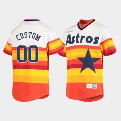 Youth Houston Astros #00 Custom Cooperstown Collection Home White Orange Jersey