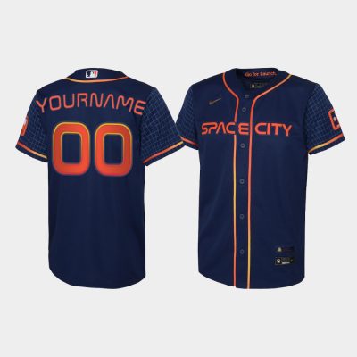 Youth Houston Astros #00 Custom Navy 2022 City Connect Replica Jersey