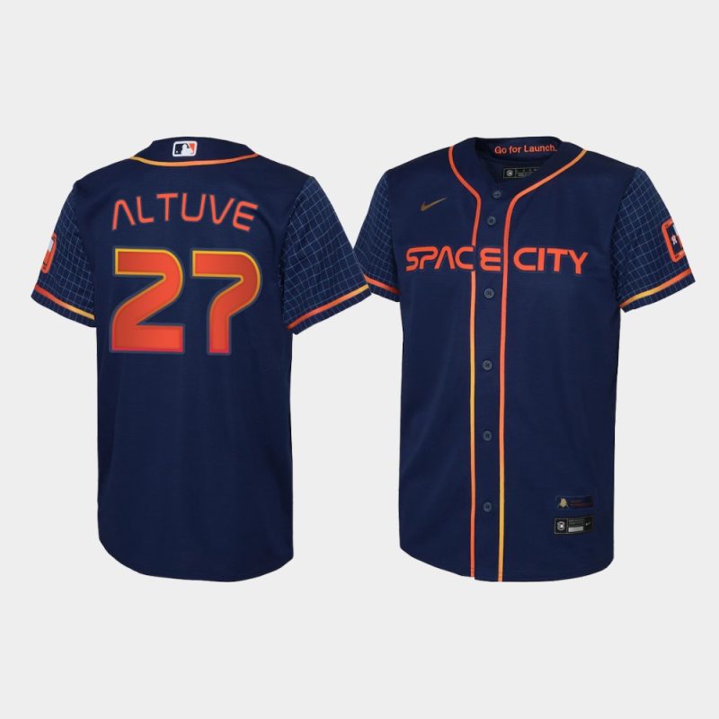 Youth Houston Astros #27 Jose Altuve Navy 2022 City Connect Replica Jersey