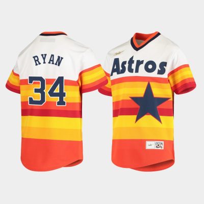 Youth Houston Astros #34 Nolan Ryan Cooperstown Collection Home White Orange Jersey
