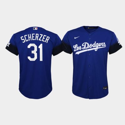 Youth Los Angeles Dodgers Max Scherzer #31 Royal 2021 City Connect Replica Jersey