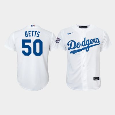Youth Los Angeles Dodgers Mookie Betts #50 White 2020 World Series Champions Home Replica Player Jersey