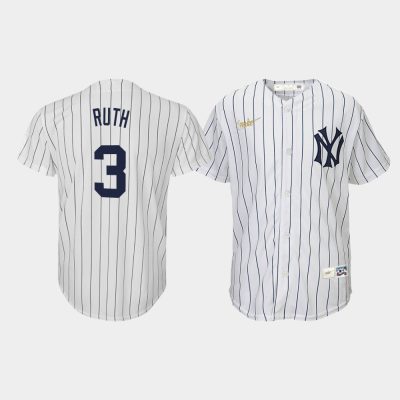 Youth New York Yankees #3 Babe Ruth Cooperstown Collection Home White Jersey