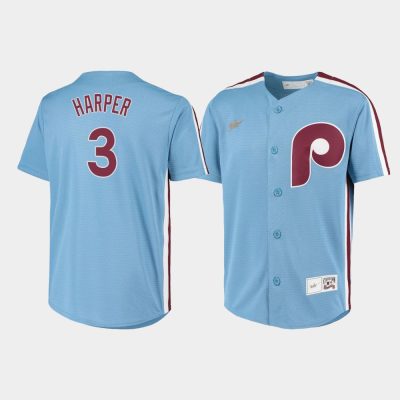 Youth Philadelphia Phillies Bryce Harper #3 Light Blue Cooperstown Collection Road Jersey