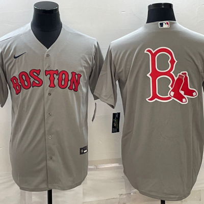 Men Boston Red Sox Gray Team Big Logo Cool Base Stitched Jersey