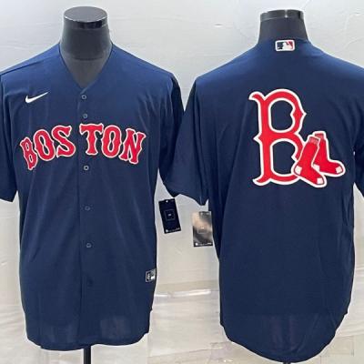 Men Boston Red Sox Navy Team Big Logo Cool Base Stitched Jersey