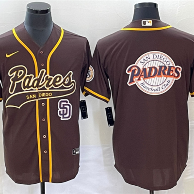 Men San Diego Padres Brown Team Big Logo In Back Cool Base With Patch Stitched Baseball Jersey