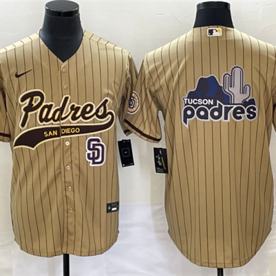 Men San Diego Padres Tan Big Logo In Back Cool Base Stitched Baseball Jersey