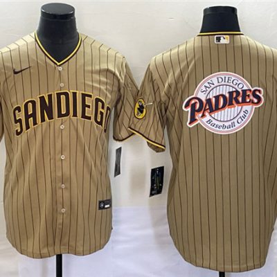 Men San Diego Padres Tan Team Big Logo Cool Base Stitched Baseball Jersey