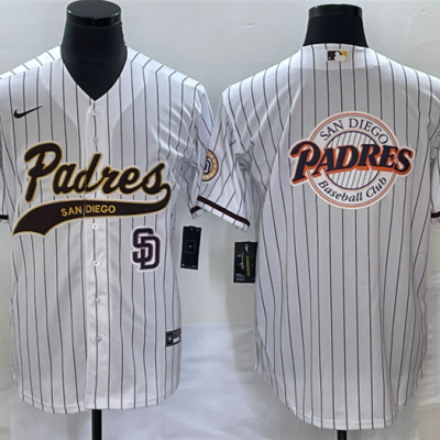 Men San Diego Padres White Team Big Logo In Back Cool Base With Patch Stitched Baseball Jersey