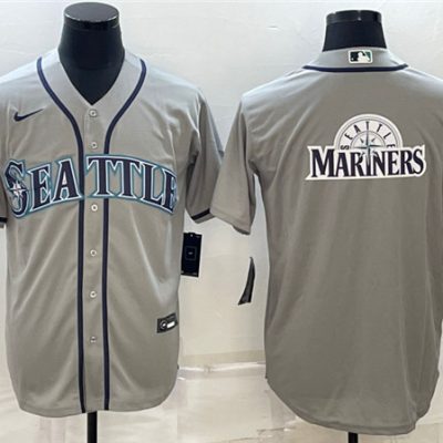 Men Seattle Mariners Gray Team Big Logo Cool Base Stitched jersey