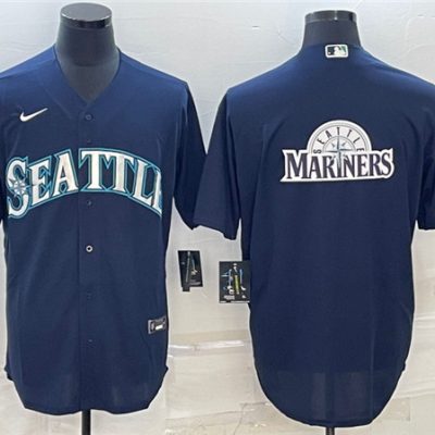 Men Seattle Mariners Navy Team Big Logo Cool Base Stitched jersey