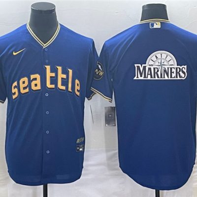 Men Seattle Mariners Royal 2023 City Connect Team Big Logo Cool Base Stitched Baseball Jersey