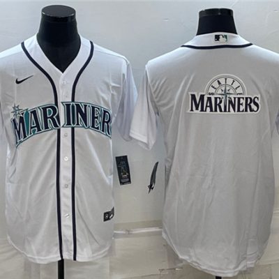 Men Seattle Mariners White Team Big Logo Cool Base Stitched jersey