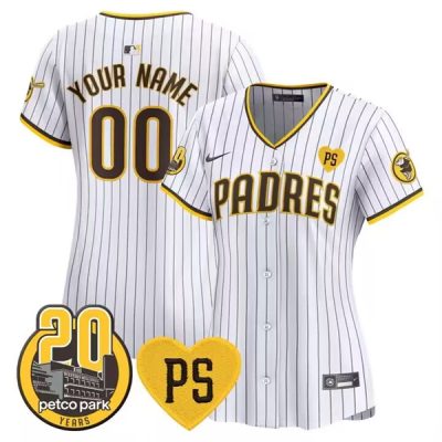 Women's San Diego Padres ACTIVE PLAYER Custom White  For Pete And Petco Park 20th Patch Limited Stitched Baseball Jersey